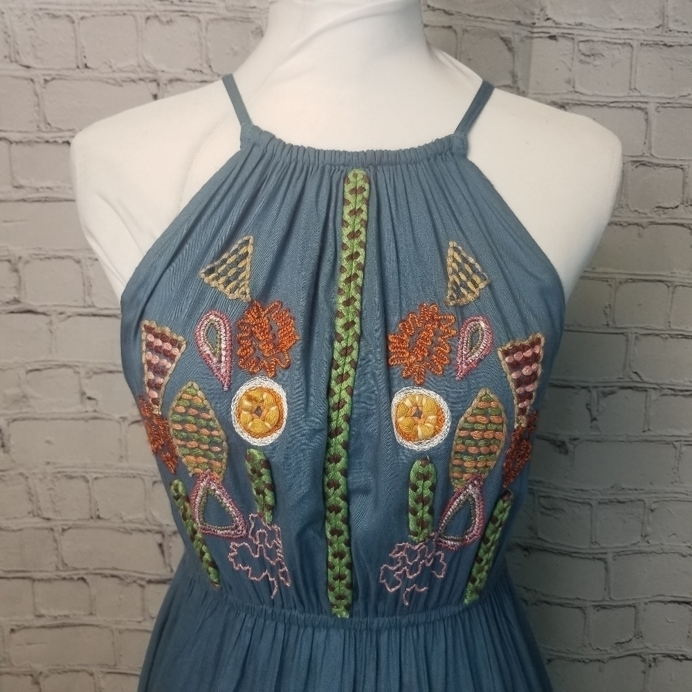 Raga Anthropologie Lucita blue Embroidered Boho  maxi dress - Picture 6 of 11